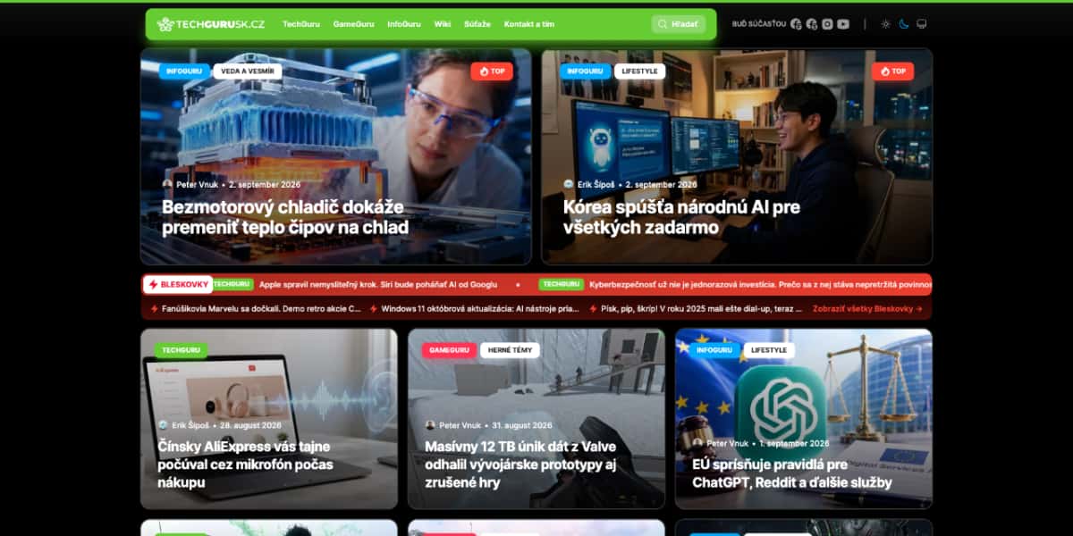 TechGuru SK/CZ website homepage, designed and built by Jan Duras